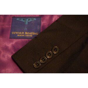 Ozwald Boateng Black Glitter Jacquard Plaid Wool Blend 2 PC Suit Sz 40R England